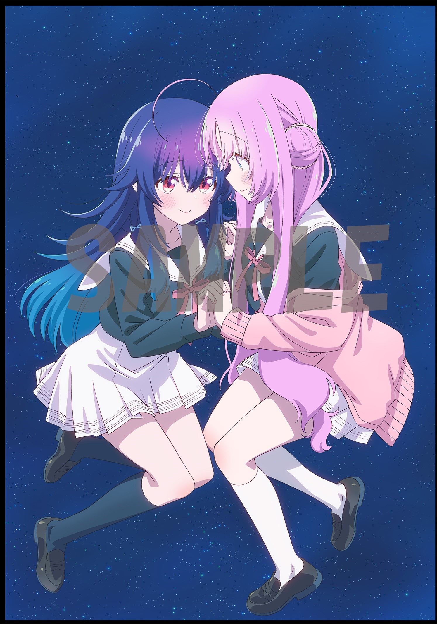 アニメ描き下ろしアクリルクロック用絵柄：小ノ星海果、明内ユウ